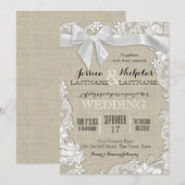 Wedding Lace en Bow Country Rustiek Kaart (Voorkant / Achterkant)