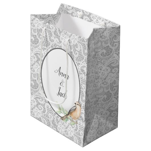 Wedding Lace op Silver Medium Cadeauzakje (Voorkant Gekanteld)