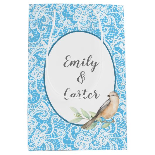 Wedding Lace op Turquoise Medium Cadeauzakje (Voorkant)