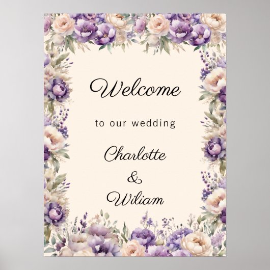 Wedding lavender champagne cream welcome poster (Voorkant)