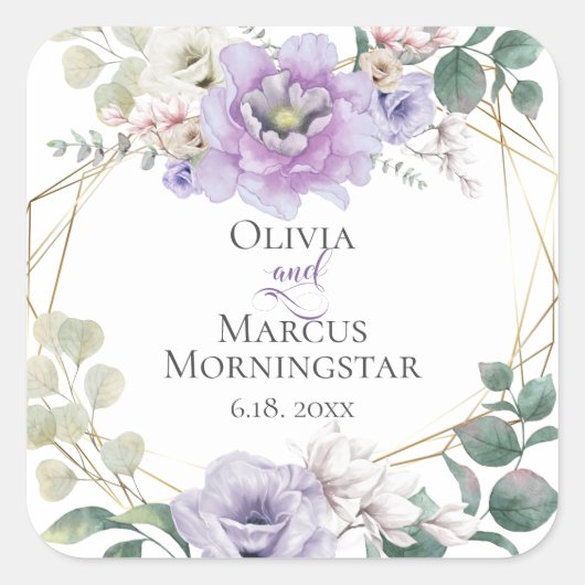 Wedding Lavender Peony Alabaster Magnolia Vierkante Sticker (Voorkant)