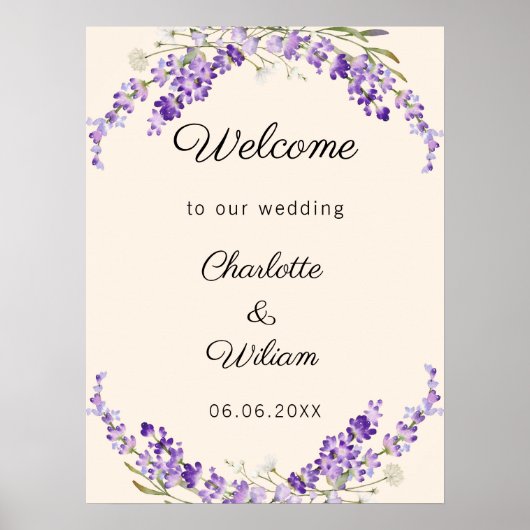 Wedding lavender watercolored cream welcome poster (Voorkant)