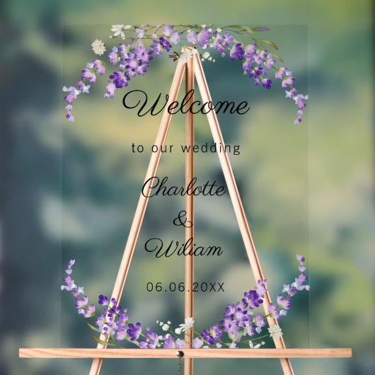 Wedding lavender watercolored welcome acryl bord (Neutraal)