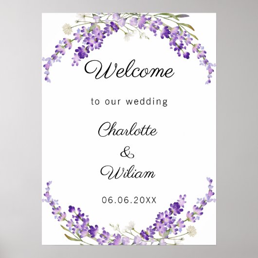 Wedding lavender watercolored welcome poster (Voorkant)