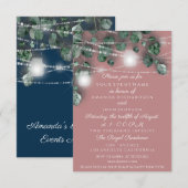 Wedding Lights Jars Rustic Green Roos Navy Kaart (Voorkant / Achterkant)