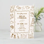 Wedding line kunst schets plezier kaart (Staand voorkant)