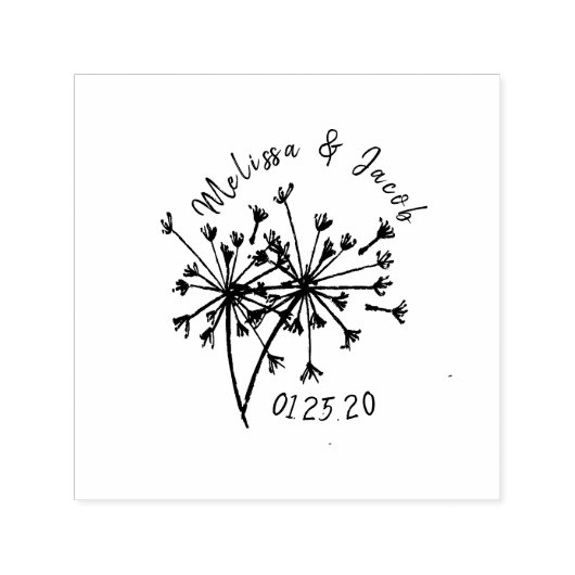 Wedding Logo Dandelion Greenery Hand Drawn Zelfinktende Stempel (Design)