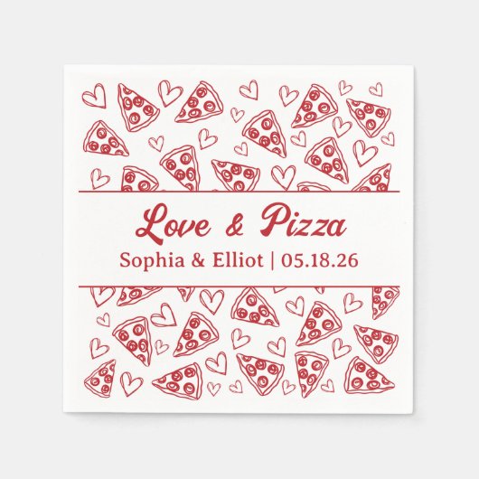 Wedding Love and Pizza Hand Drawn Red Fun Trendy  Servet (Voorkant)