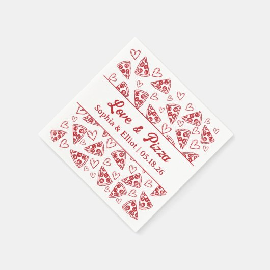 Wedding Love and Pizza Hand Drawn Red Fun Trendy  Servet (Hoek)