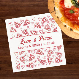 Wedding Love and Pizza Hand Drawn Red Fun Trendy Servet