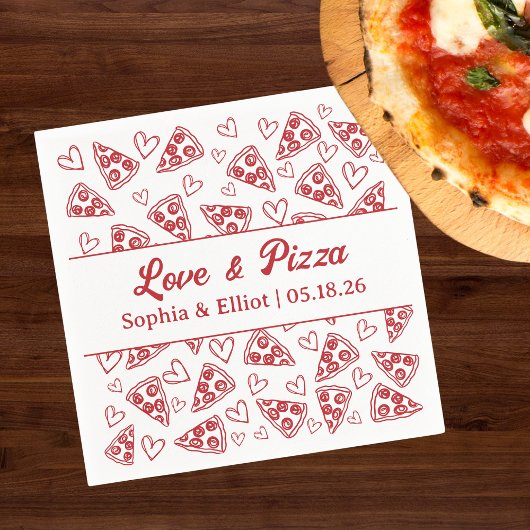 Wedding Love and Pizza Hand Drawn Red Fun Trendy  Servet