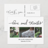 Wedding Love & Bedankt Script | Drie foto's Briefkaart (Voorkant / Achterkant)