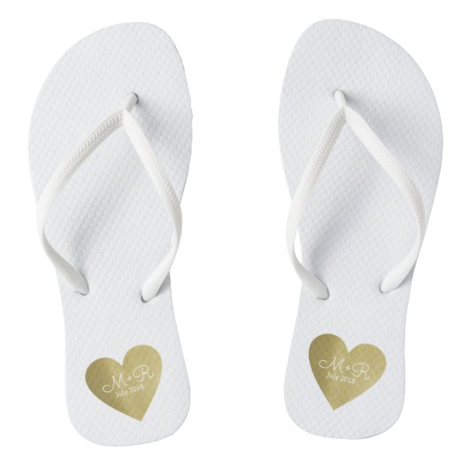 Wedding Love Celebration Gepersonaliseerde Gouden  Teenslippers (Voetbed)