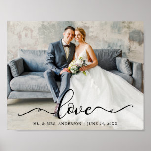 Wedding Love Elegant Script Bride and Groom Photo Poster