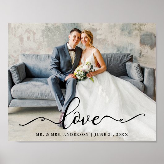 Wedding Love Elegant Script Bride and Groom Photo Poster (Voorkant)