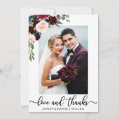 Wedding Love en Bedankt Burgundy Blue Floral (Voorkant)