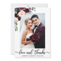 Wedding Love en Bedankt Burgundy Blue Floral