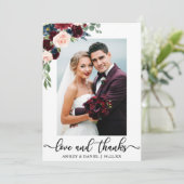 Wedding Love en Bedankt Burgundy Blue Floral (Staand voorkant)