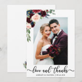 Wedding Love en Bedankt Burgundy Blue Floral (Voorkant / Achterkant)
