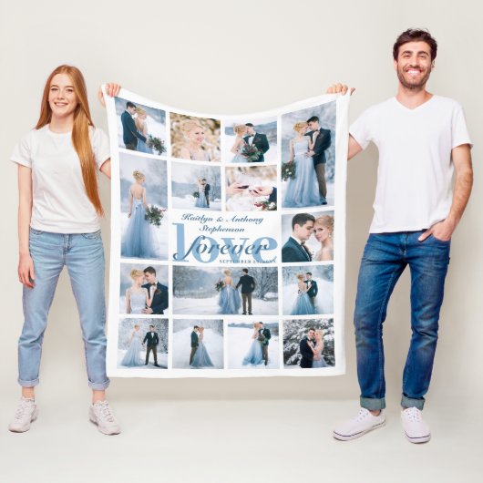 Wedding LOVE FOREVER 15 Foto Collage Aangepaste kl Fleece Deken (In situ)