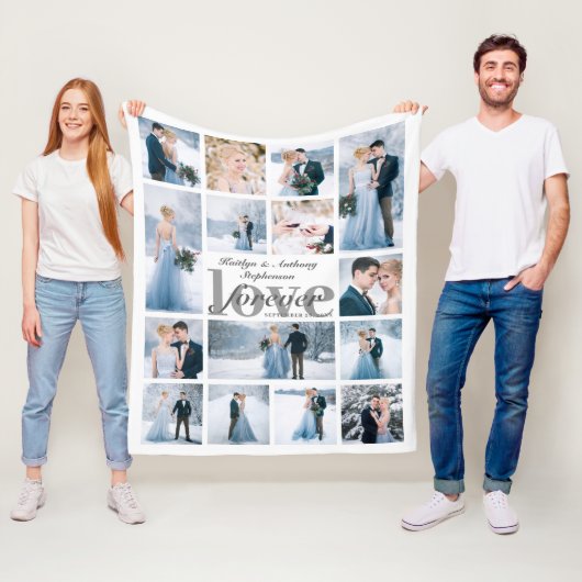 Wedding LOVE FOREVER 15 Foto Collage Aangepaste kl Fleece Deken (In situ)
