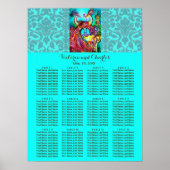WEDDING LOVE PEACOCKS Blue Damask Seast Chart Poster (Voorkant)