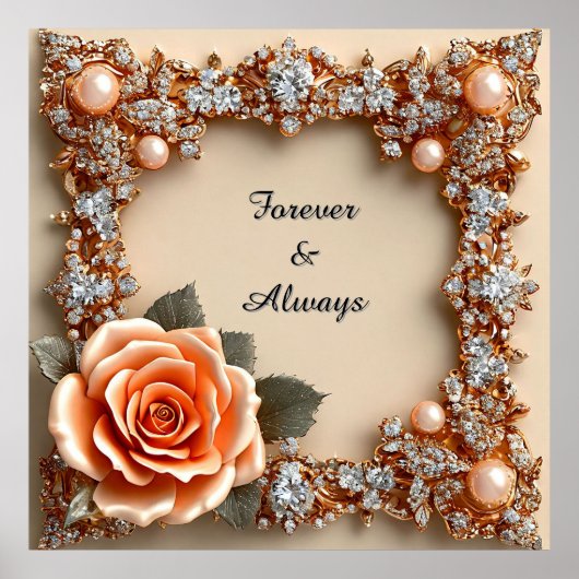 Wedding Luxury Gold Peach Rose Diamonds Pearls ✨🌸 Poster (Voorkant)