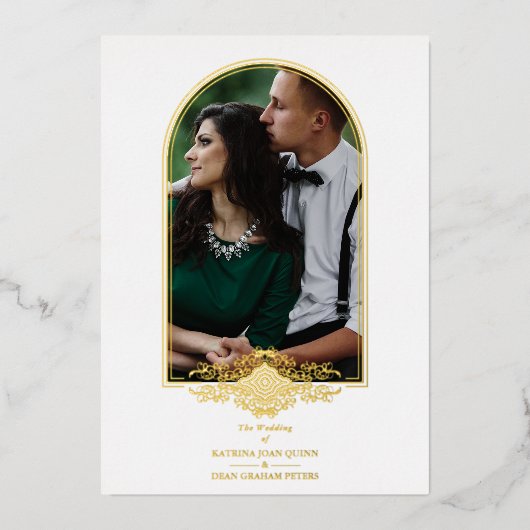 Wedding Luxury Golden Arch Effect Photo Folie Uitnodiging (Voorkant)