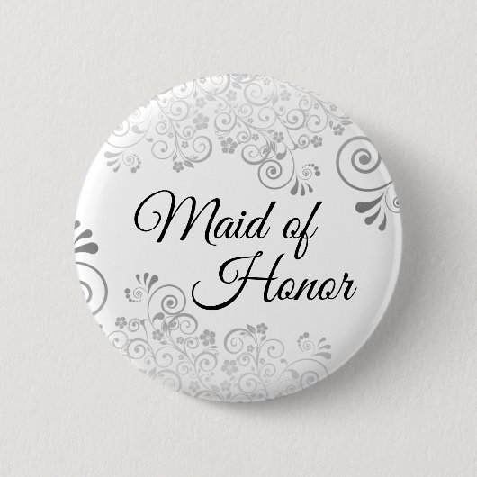 Wedding Maid of Honor Silver Curls Ronde Button 5,7 Cm (Voorkant)
