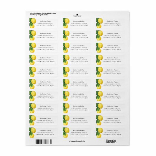 Wedding Mailing Sticker | Lemon Return-adres (Full Sheet)