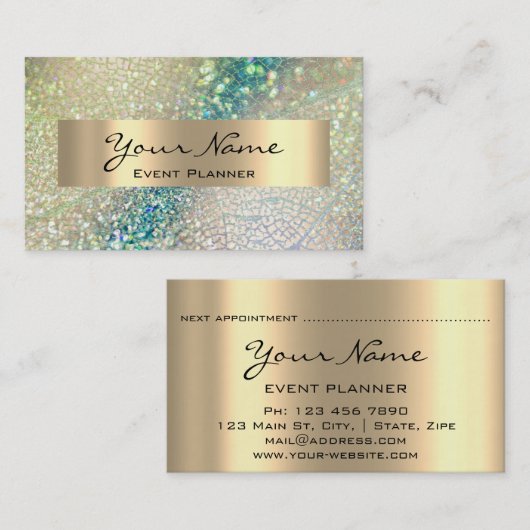 WEDDING MAKEUP ARTIST COUCH GREEN HOLOGRAPH AFSPRAKENKAARTJE (Voorkant / Achterkant)