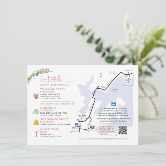 Wedding Map Enclosure Card - Custom Design Rebecca Informatiekaartje (Staand voorkant)