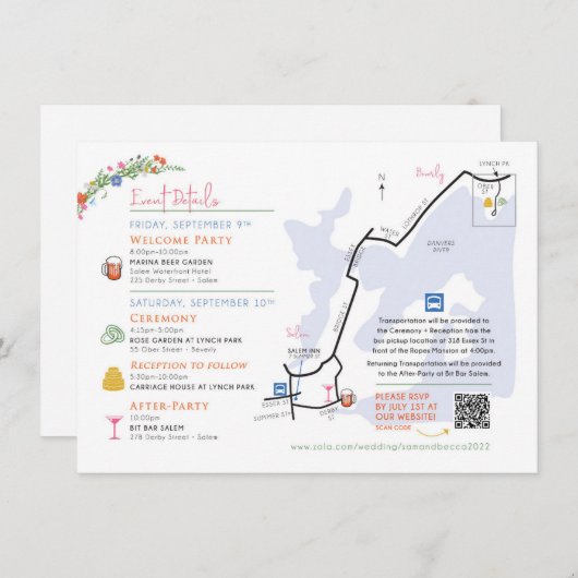 Wedding Map Enclosure Card - Custom Design Rebecca Informatiekaartje (Voorkant / Achterkant)