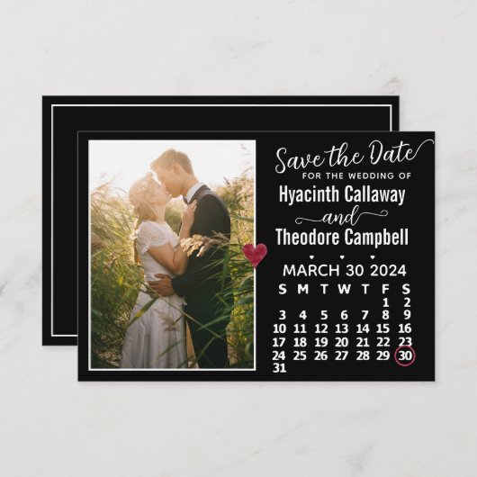Wedding March 2024 Calendar Custom Photo Black Save The Date (Voorkant / Achterkant)