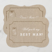 Wedding Mason Jar Linen Canvas BEST MAN Invite Kaart (Voorkant / Achterkant)