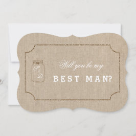 Wedding Mason Jar Linen Canvas BEST MAN Invite Kaart