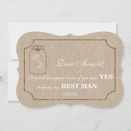 Wedding Mason Jar Linen Canvas BEST MAN Invite Kaart (Achterkant)