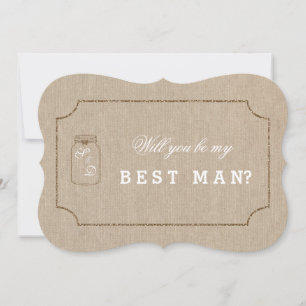 Wedding Mason Jar Linen Canvas BEST MAN Invite Kaart
