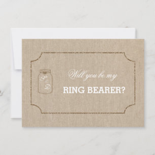 Wedding Mason Jar Linen Canvas RING BEARER Invite Kaart