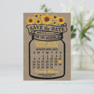 Wedding Mason Jar Sunflower Agenda augustus 2023 Save The Date