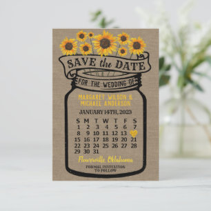 Wedding Mason Jar Sunflower Agenda januari 2023 Save The Date