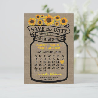 Wedding Mason Jar Sunflower Agenda januari 2023 Save The Date