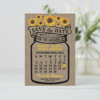 Wedding Mason Jar Sunflower Agenda november 2023 Save The Date