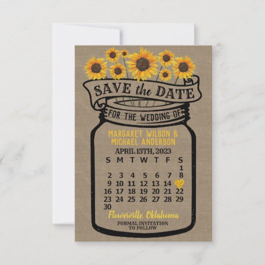 Wedding Mason Jar Sunflower Kalender april 2023 Save The Date (Voorkant)
