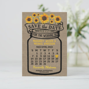 Wedding Mason Jar Sunflower May 2023 Calendar Save The Date