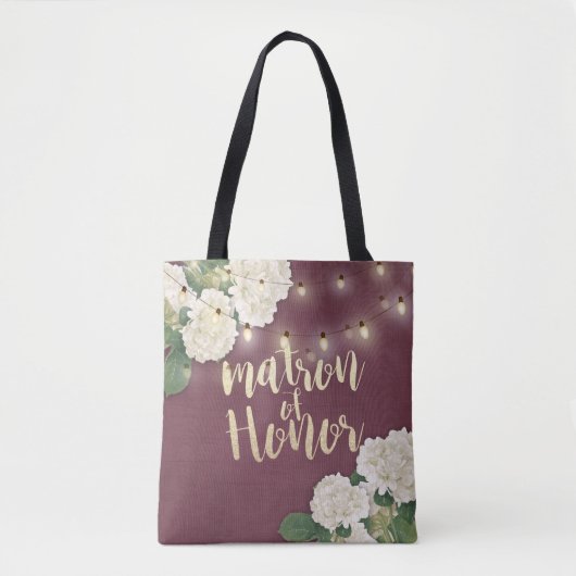 Wedding Matron of Honor Hydrangeas & String Lights Tote Bag (Voorkant)
