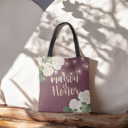 Wedding Matron of Honor Hydrangeas & String Lights Tote Bag