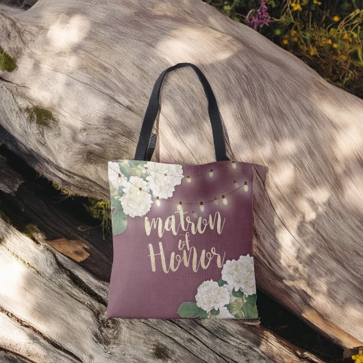 Wedding Matron of Honor Hydrangeas & String Lights Tote Bag