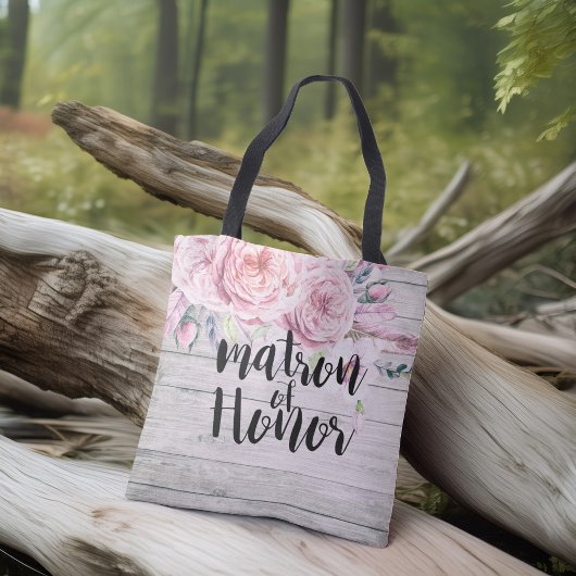 Wedding Matron of Honor Waterverf Flowers Wood Tote Bag