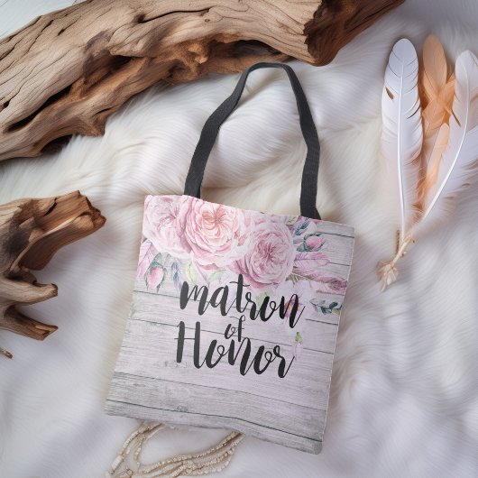 Wedding Matron of Honor Waterverf Flowers Wood Tote Bag